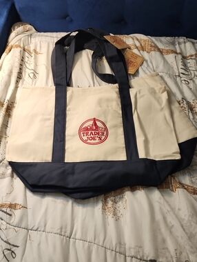 Trader Joe's Canvas Tote Bag - Navy & Cream
